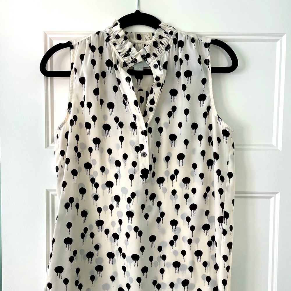 Creamy White Muscle Blouse with Black Balloons